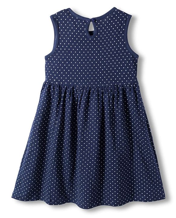 Babyhug Single Jersey Sleeveless Frock with Heart Print - Navy
