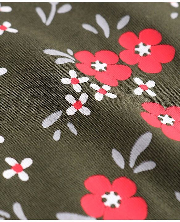 Babyhug Single Jersey Knit Half Sleeves Frock with Floral Print & Bow Applique - Green