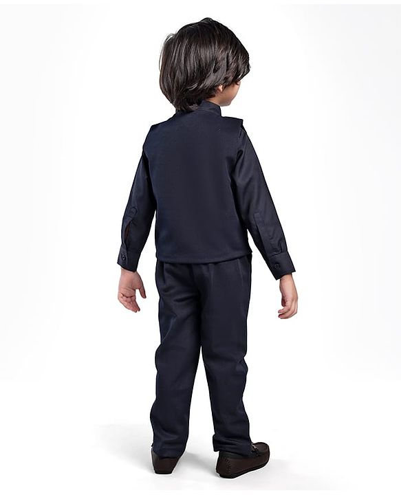 Babyhug Woven Full Sleeves Floral Embroidered 3 Piece Party Suit with Bow - Maroon & Navy Blue