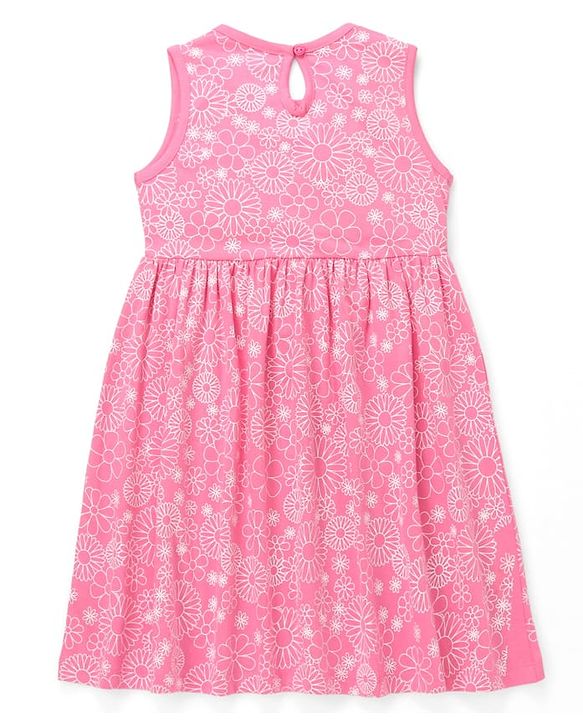 Babyhug Cotton Knit Half Sleeves Frock with Butterfly Print & Bow Applique - Navy Blue