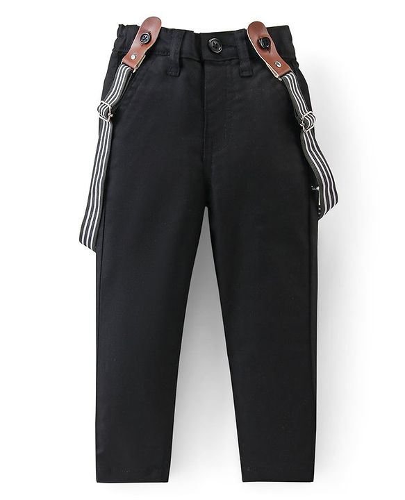 Babyhug Cotton Woven Full Sleeves Party Shirt & Trouser Set with Suspendor & Bow -Mustard & Black