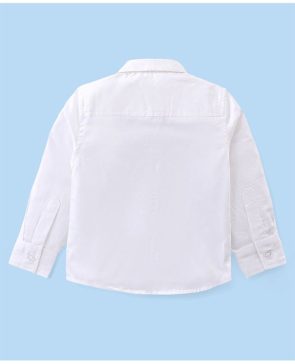 Babyhug Cotton Woven Full Sleeves Solid Party Wear Shirt & Trouser Set with Suspender & Bow - Sky Blue