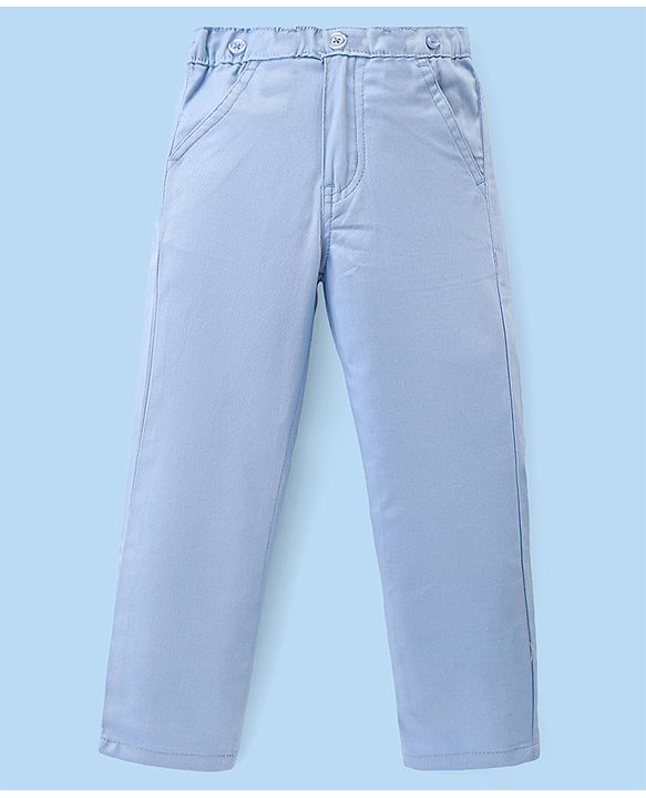 Babyhug Cotton Woven Full Sleeves Solid Party Wear Shirt & Trouser Set with Suspender & Bow - Sky Blue
