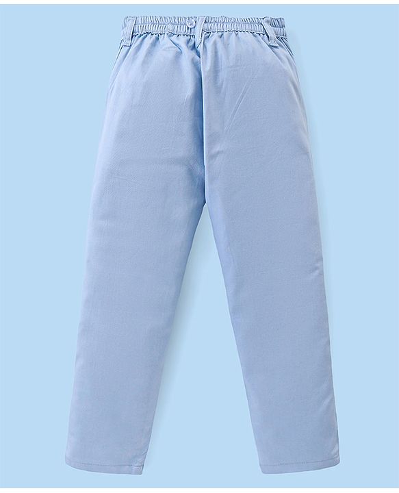 Babyhug Cotton Woven Full Sleeves Solid Party Wear Shirt & Trouser Set with Suspender & Bow - Sky Blue