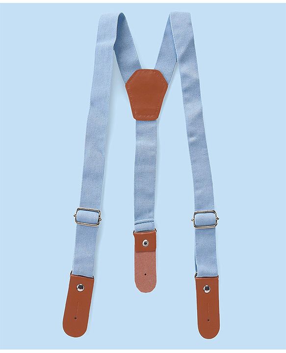 Babyhug Cotton Woven Full Sleeves Solid Party Wear Shirt & Trouser Set with Suspender & Bow - Sky Blue
