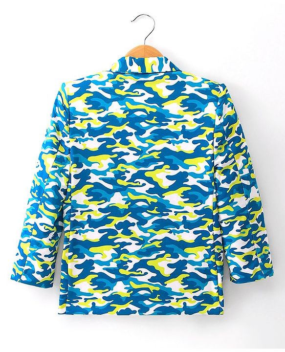 Babyhug Full Sleeves Blazer with Camouflage Print - Blue