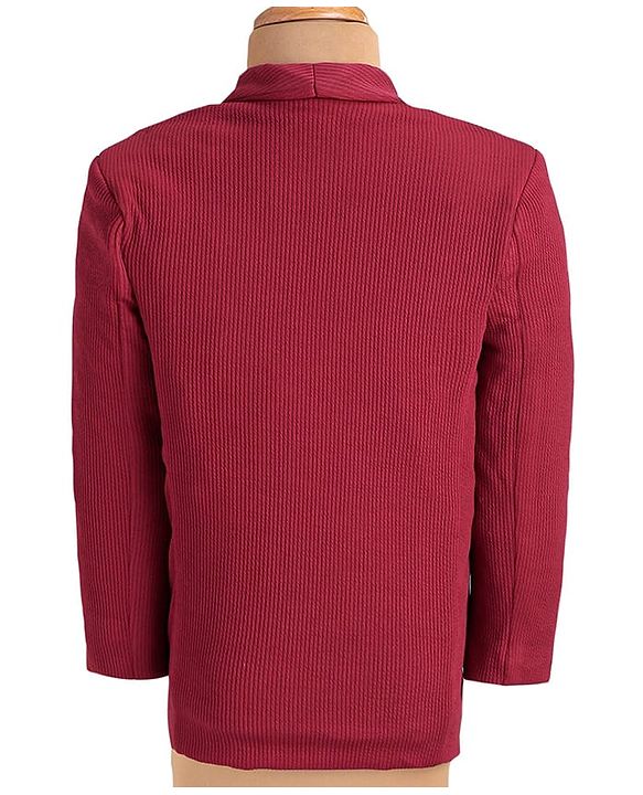 Babyhug Woven  Full Sleeves Solid Blazer With Text Print T-Shirt - Maroon & Black