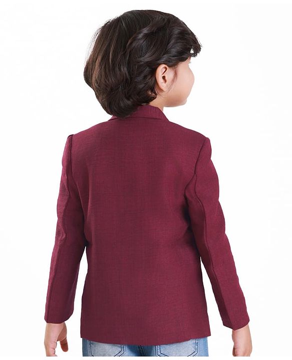 Babyhug Woven Full Sleeves Solid Colour Blazer & Printed T-Shirt - Maroon