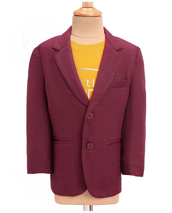 Babyhug Woven Full Sleeves Solid Colour Blazer & Printed T-Shirt - Maroon
