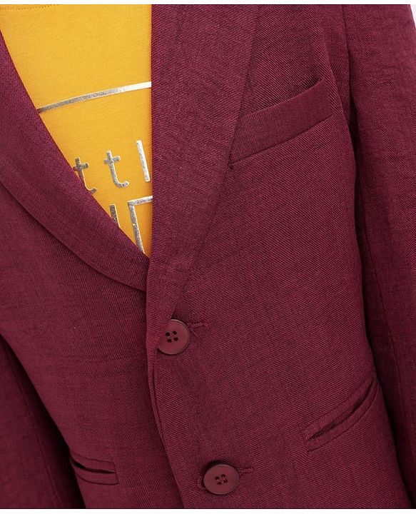 Babyhug Woven Full Sleeves Solid Colour Blazer & Printed T-Shirt - Maroon
