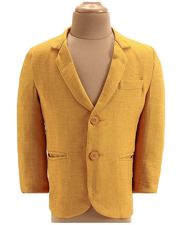 Babyhug  Full Sleeves Solid Colour Party Wear Premium Linen Blazer with Printed T-Shirt- Yellow