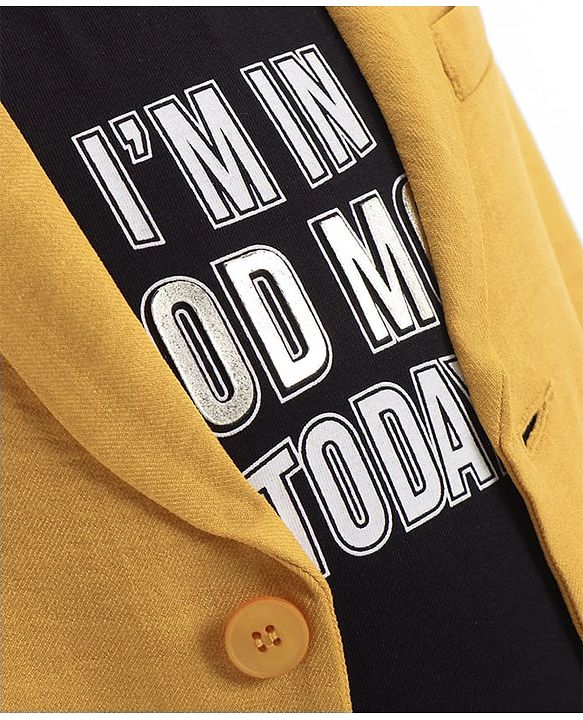 Babyhug  Full Sleeves Solid Colour Party Wear Premium Linen Blazer with Printed T-Shirt- Yellow