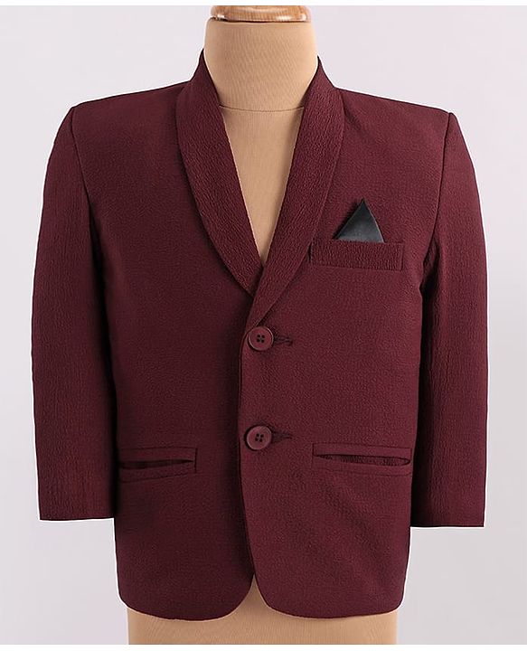 Babyhug Woven Full Sleeves Solid Colour 3 Piece Party Suit with Bow - Maroon