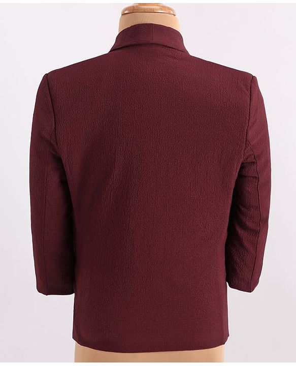 Babyhug Woven Full Sleeves Solid Colour 3 Piece Party Suit with Bow - Maroon