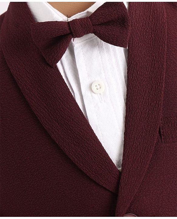 Babyhug Woven Full Sleeves Solid Colour 3 Piece Party Suit with Bow - Maroon
