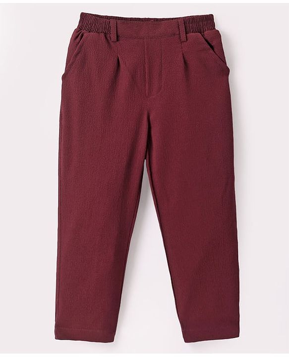 Babyhug Woven Full Sleeves Solid Colour 3 Piece Party Suit with Bow - Maroon