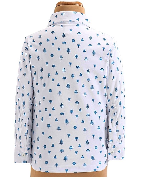 Babyhug Woven Full Sleeves Tree Printed 3 Piece Party Suit - Blue