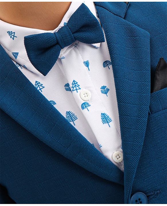 Babyhug Woven Full Sleeves Tree Printed 3 Piece Party Suit - Blue