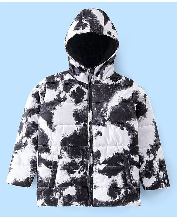 Pine Kids Woven Full Sleeves Front Open Padded Hooded Jacket with Abstract Print - Multicolour