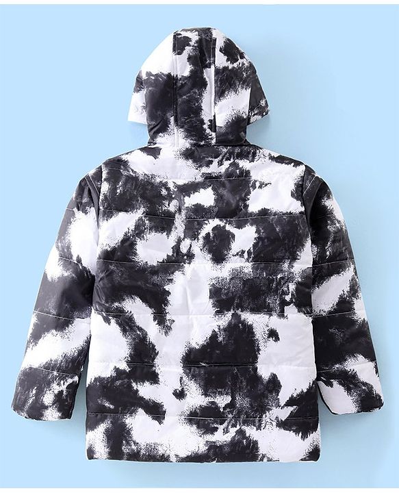 Pine Kids Woven Full Sleeves Front Open Padded Hooded Jacket with Abstract Print - Multicolour