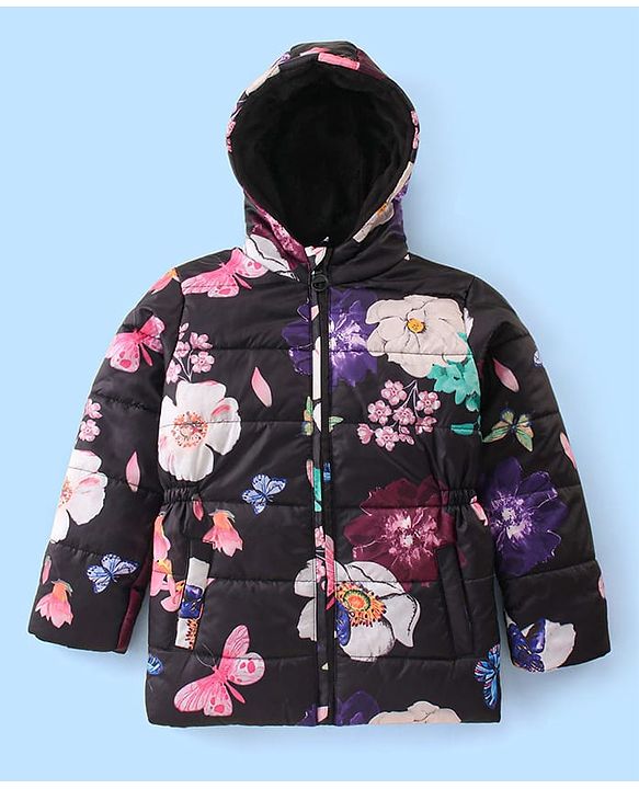 Pine Kids Full Sleeves Padded Hooded Jacket Floral Print - Multicolour