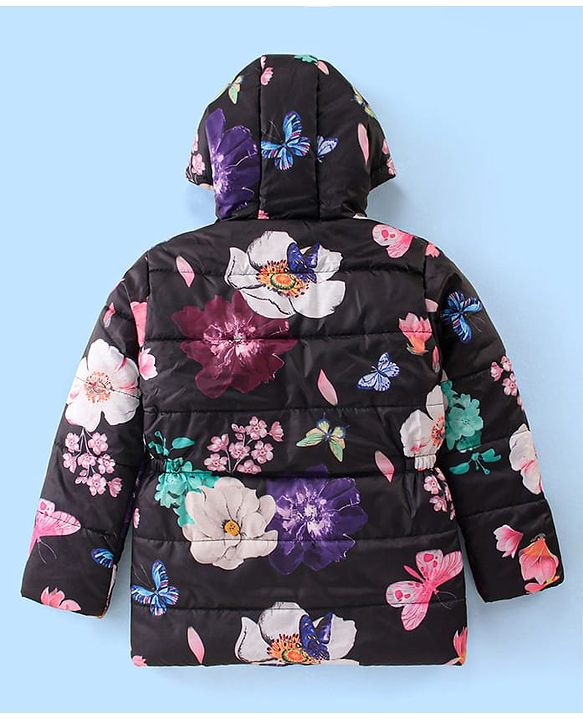 Pine Kids Full Sleeves Padded Hooded Jacket Floral Print - Multicolour