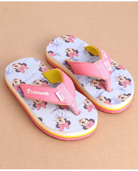Cute Walk by Babyhug Disney Slip On Flip Flops With Minnie Mouse Graphics - Pink & Blue