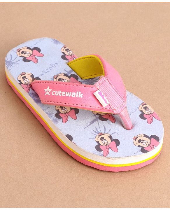 Cute Walk by Babyhug Disney Slip On Flip Flops With Minnie Mouse Graphics - Pink & Blue