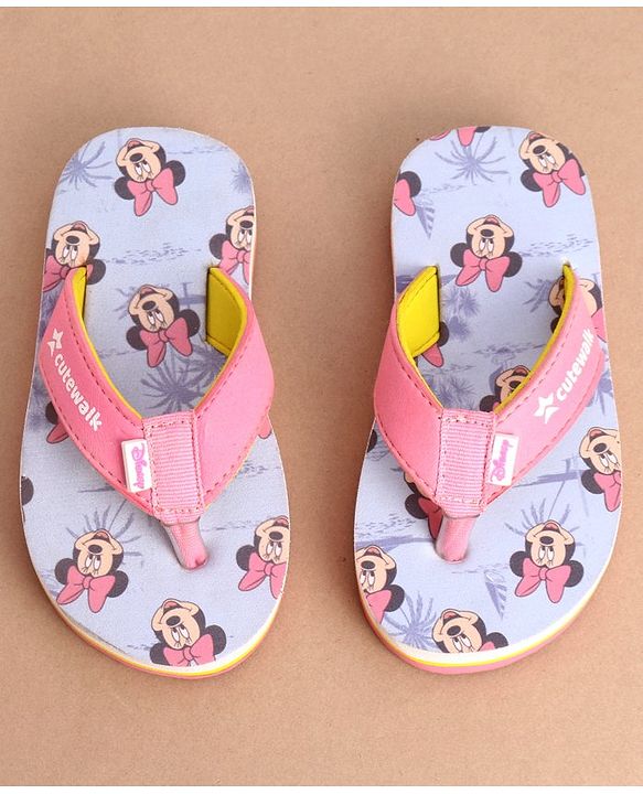 Cute Walk by Babyhug Disney Slip On Flip Flops With Minnie Mouse Graphics - Pink & Blue