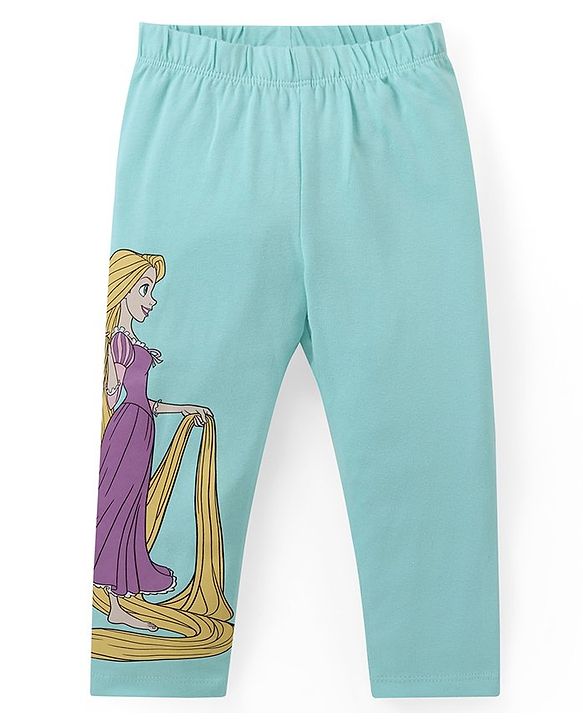 Babyhug Disney Lycra Knit Full Length Leggings with Disney Princess Print Pack of 3 - Sky Navy Blue & Purple