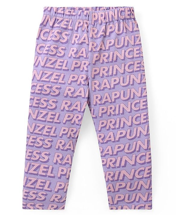Babyhug Disney Lycra Knit Full Length Leggings with Disney Princess Print Pack of 3 - Sky Navy Blue & Purple