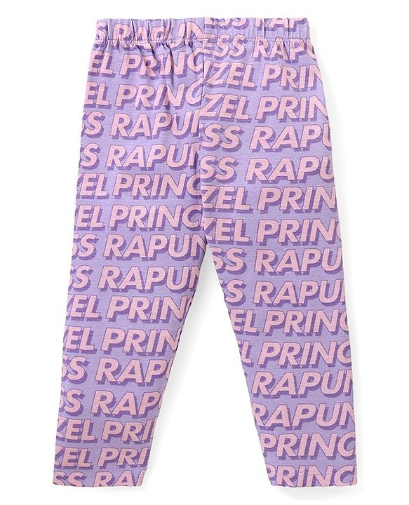 Babyhug Disney Lycra Knit Full Length Leggings with Disney Princess Print Pack of 3 - Sky Navy Blue & Purple