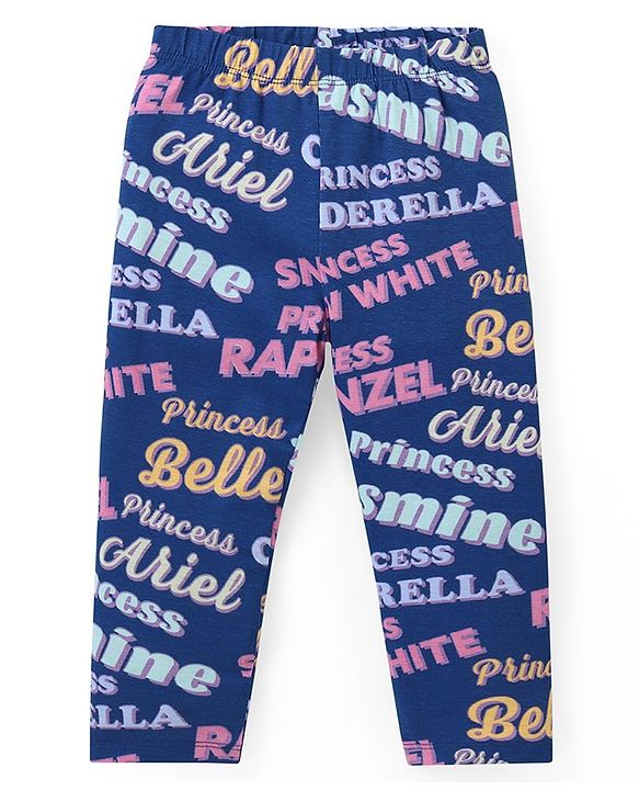 Babyhug Disney Lycra Knit Full Length Leggings with Disney Princess Print Pack of 3 - Sky Navy Blue & Purple