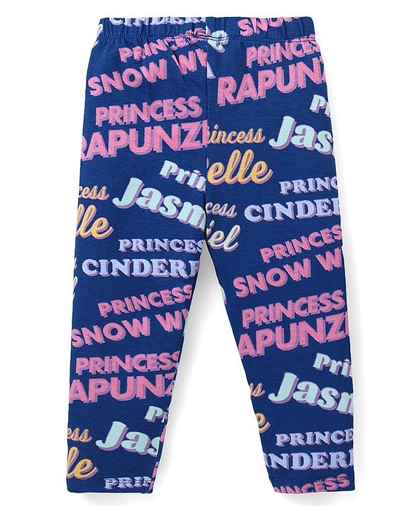 Babyhug Disney Lycra Knit Full Length Leggings with Disney Princess Print Pack of 3 - Sky Navy Blue & Purple