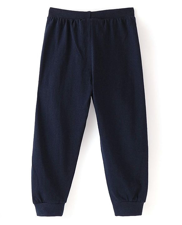 Babyhug Cotton Knit Full Length Lounge Pant with Text Print - Navy Blue