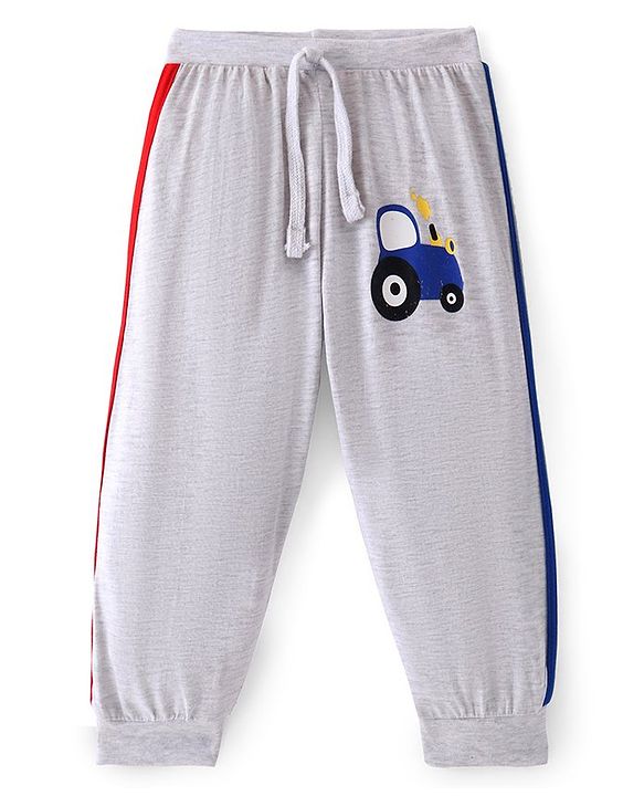 Babyhug Cotton Knit Full Length Lounge Pant with Vehicle Print - Grey