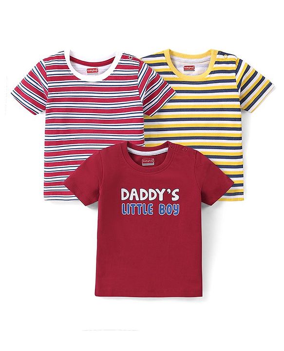 Babyhug Cotton Half Sleeves T-Shirt Striped & Text Print Pack of 3 - Multicolour
