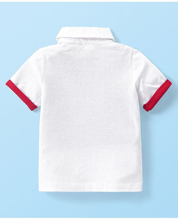 Babyhug Cotton Woven Half Sleeves  Polo T-Shirt &  Shorts Set With Bow & Suspender - White & Red