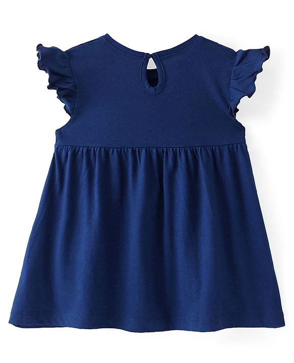 Babyhug Cotton Knit Frill Sleeves Frock with Floral Print & Bloomer - Blue