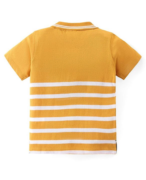 Babyhug Single Jersey Knit Half Sleeves Striped Polo T-Shirt & Pant Set - Yellow & Green