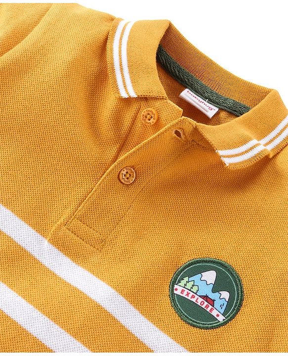 Babyhug Single Jersey Knit Half Sleeves Striped Polo T-Shirt & Pant Set - Yellow & Green