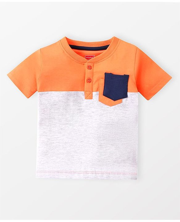 Babyhug Cotton Knit Half Sleeves Henley Neck T-Shirt & Shorts Set With Color Block Print - Multicolor