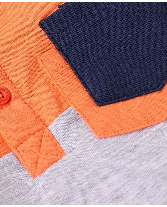 Babyhug Cotton Knit Half Sleeves Henley Neck T-Shirt & Shorts Set With Color Block Print - Multicolor