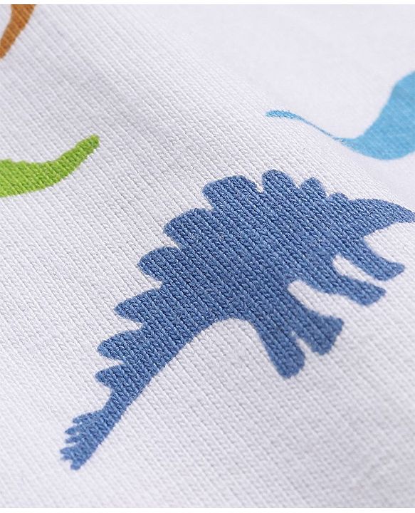 Babyhug Cotton Knit Full Length Lounge Pant  Dino Print -  White