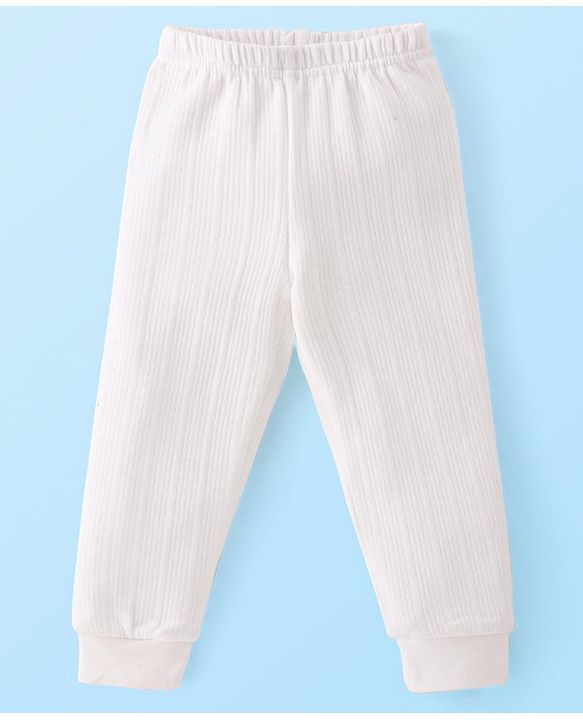 Babyhug Full Sleeves Solid Thermal Vests & Pant Set of 3 - Off White