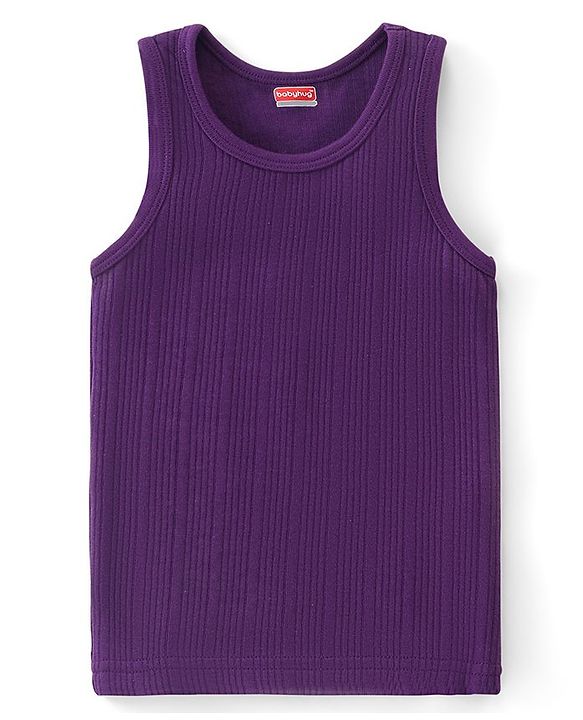 Babyhug Full Sleeves Solid Thermal Vests & Pant Set - Purple