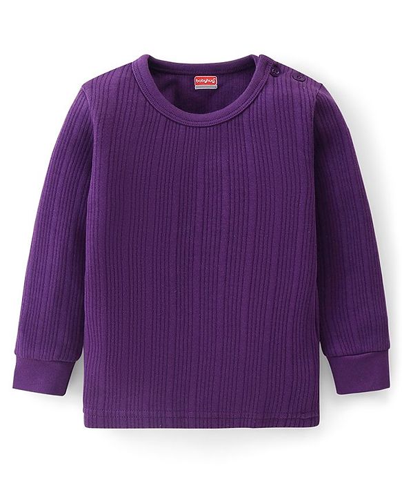 Babyhug Full Sleeves Solid Thermal Vests & Pant Set - Purple