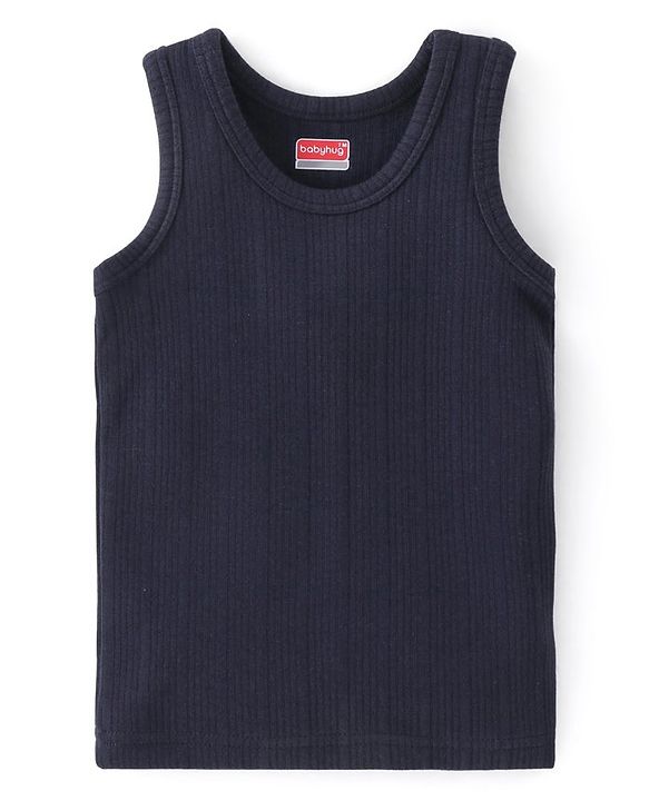Babyhug Full Sleeves Solid Thermal Vests & Pant Set of 3 - Navy Blue