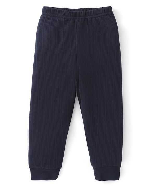 Babyhug Full Sleeves Solid Thermal Vests & Pant Set of 3 - Navy Blue