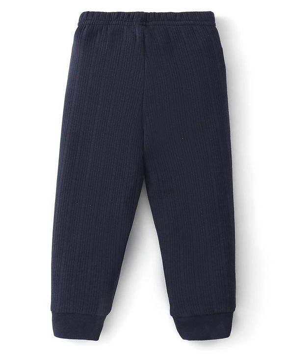Babyhug Full Sleeves Solid Thermal Vests & Pant Set of 3 - Navy Blue